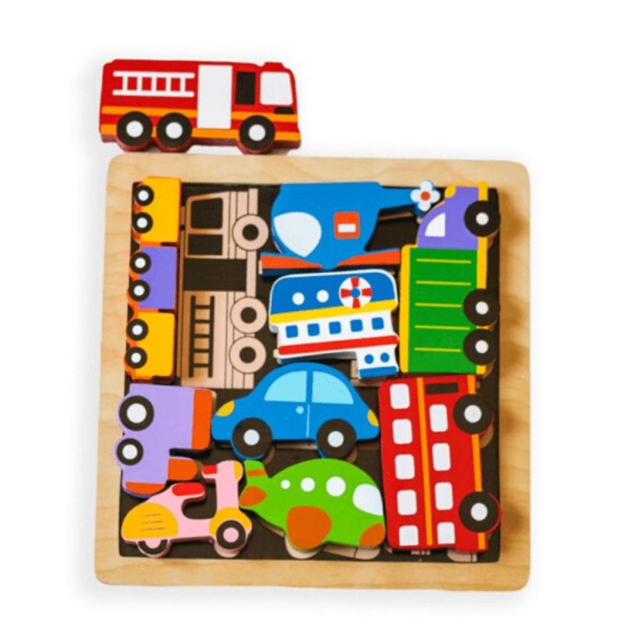 Wooden Toys Kiddie Connect Pretend Play | Vehicles In The City Chunky Puzzle