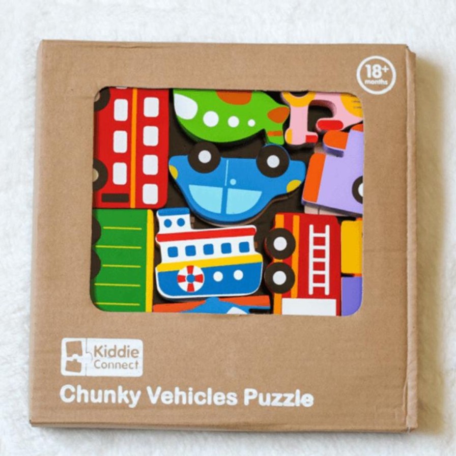 Wooden Toys Kiddie Connect Pretend Play | Vehicles In The City Chunky Puzzle