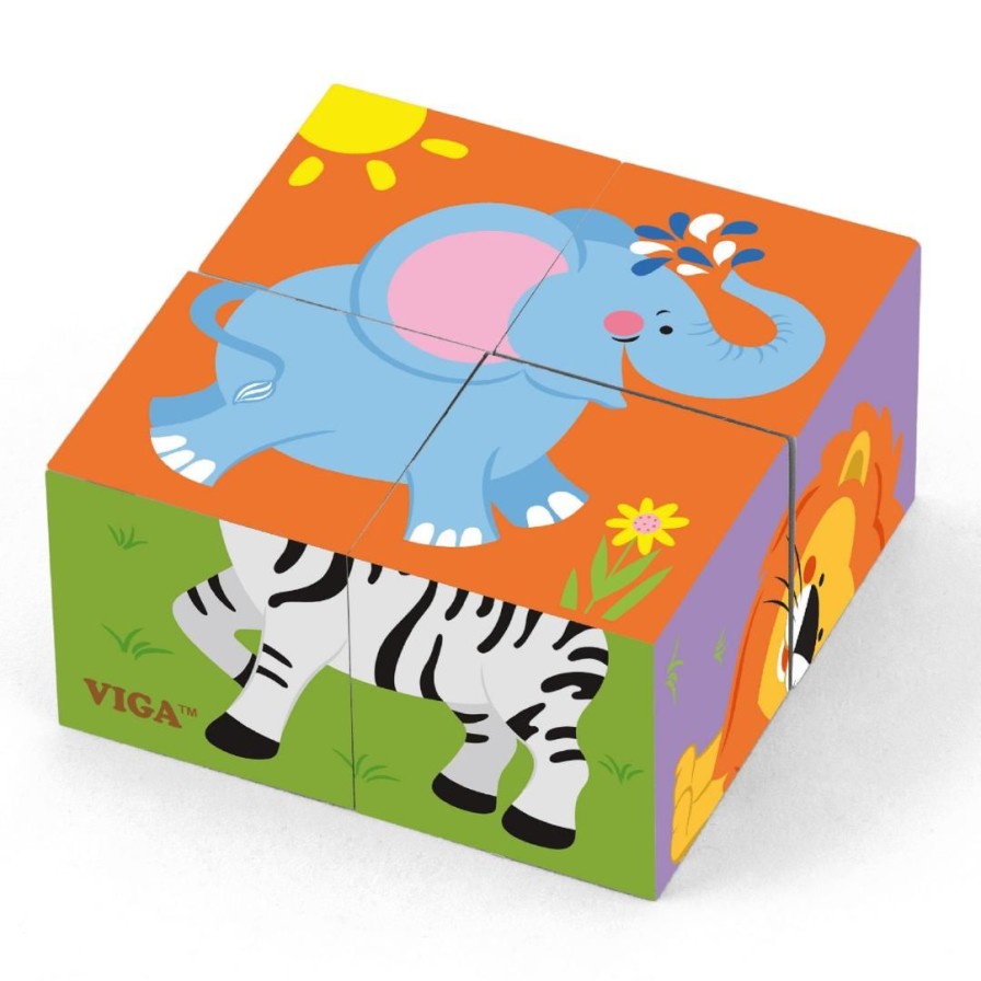 Wooden Toys Viga Animals | Cube Puzzle-Wild Animals