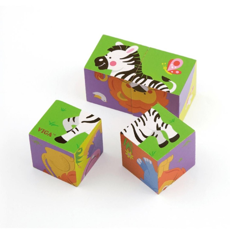 Wooden Toys Viga Animals | Cube Puzzle-Wild Animals