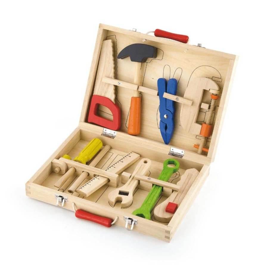 Wooden Toys Viga Pretend Play | Wooden Tool Box-10 Pieces