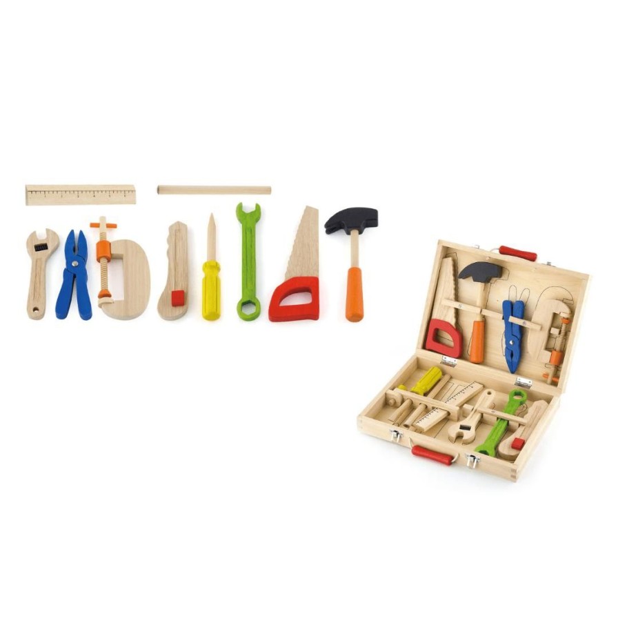 Wooden Toys Viga Pretend Play | Wooden Tool Box-10 Pieces