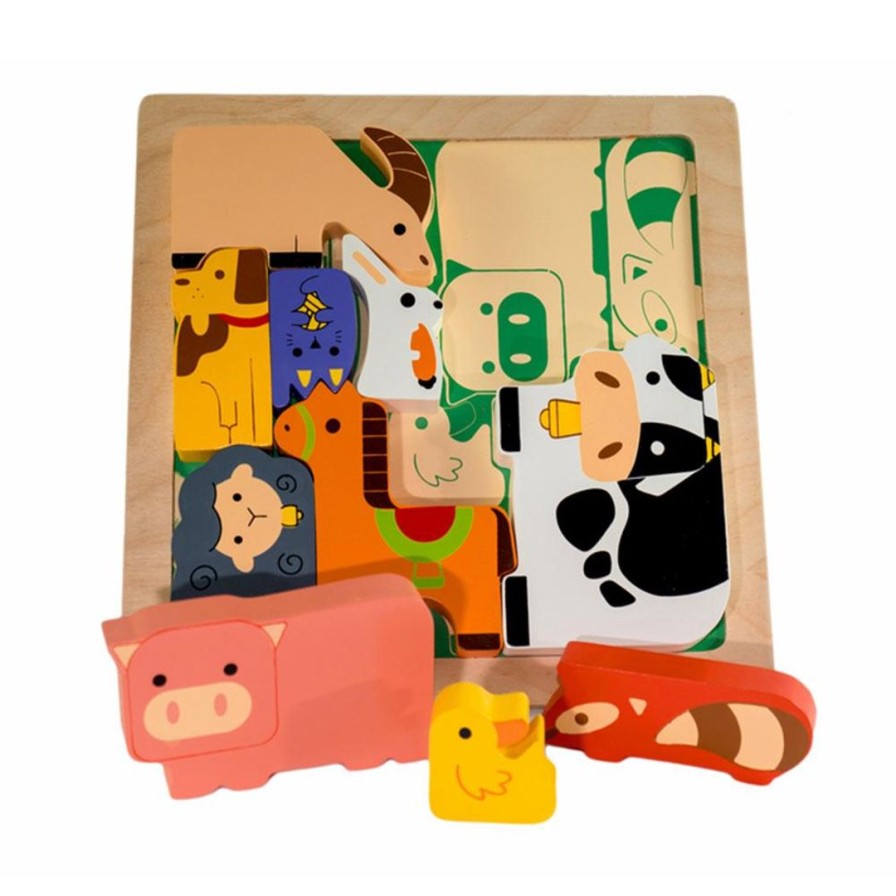 Wooden Toys Kiddie Connect Shapes & Colours | On The Farm Chunky Puzzle