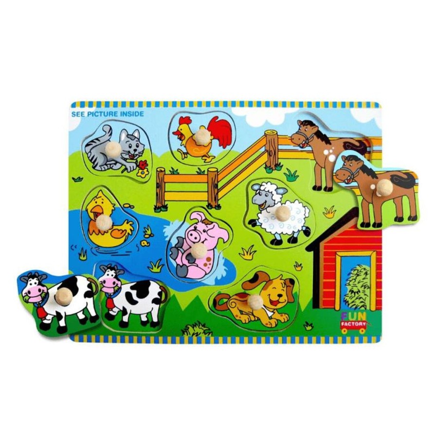 Wooden Toys Fun Factory Jigsaw Puzzles | Colourful Farm Puzzle With Knobs