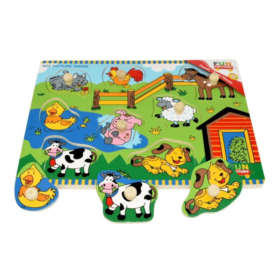 Wooden Toys Fun Factory Jigsaw Puzzles | Colourful Farm Puzzle With Knobs