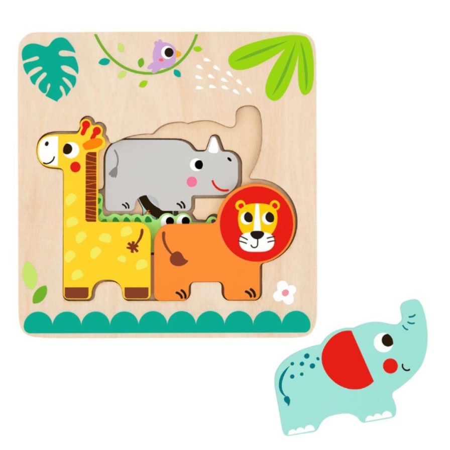 Wooden Toys Tooky Toy Baby Toys & Teethers | Wooden Layered Jungle Animal Puzzle