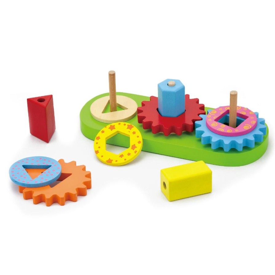 Wooden Toys Viga Montessori Toys | Stacking Blocks With Gears And Shapes