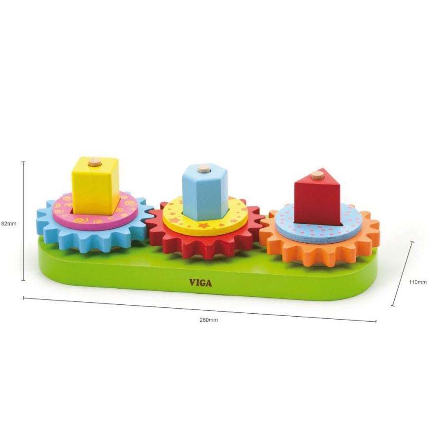 Wooden Toys Viga Montessori Toys | Stacking Blocks With Gears And Shapes