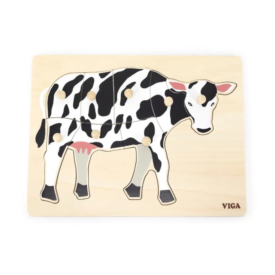 Wooden Toys Viga Animals | Montessori Wooden Puzzle-Cow