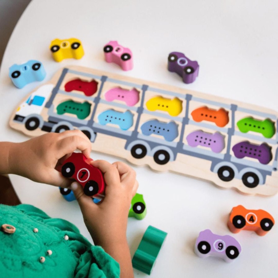 Wooden Toys Kiddie Connect Shapes & Colours | 1-10 Car Puzzle