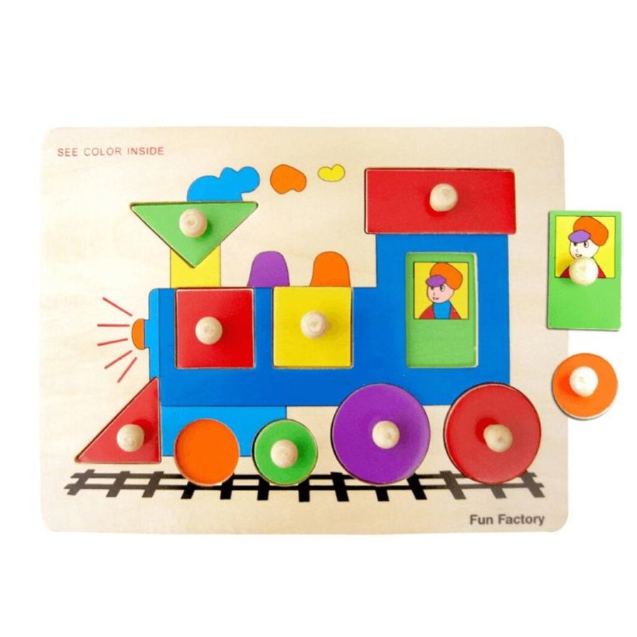 Wooden Toys Fun Factory Cars & Trucks | Wooden Train Puzzle With Knobs