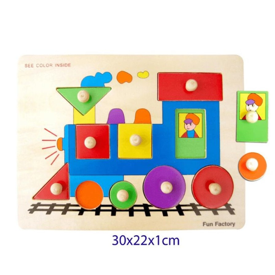 Wooden Toys Fun Factory Cars & Trucks | Wooden Train Puzzle With Knobs