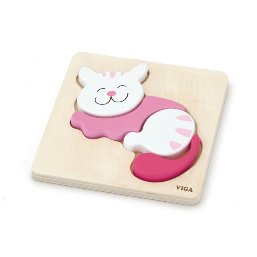 Wooden Toys Viga Animal Puzzles | Mini Block Puzzle-Cat