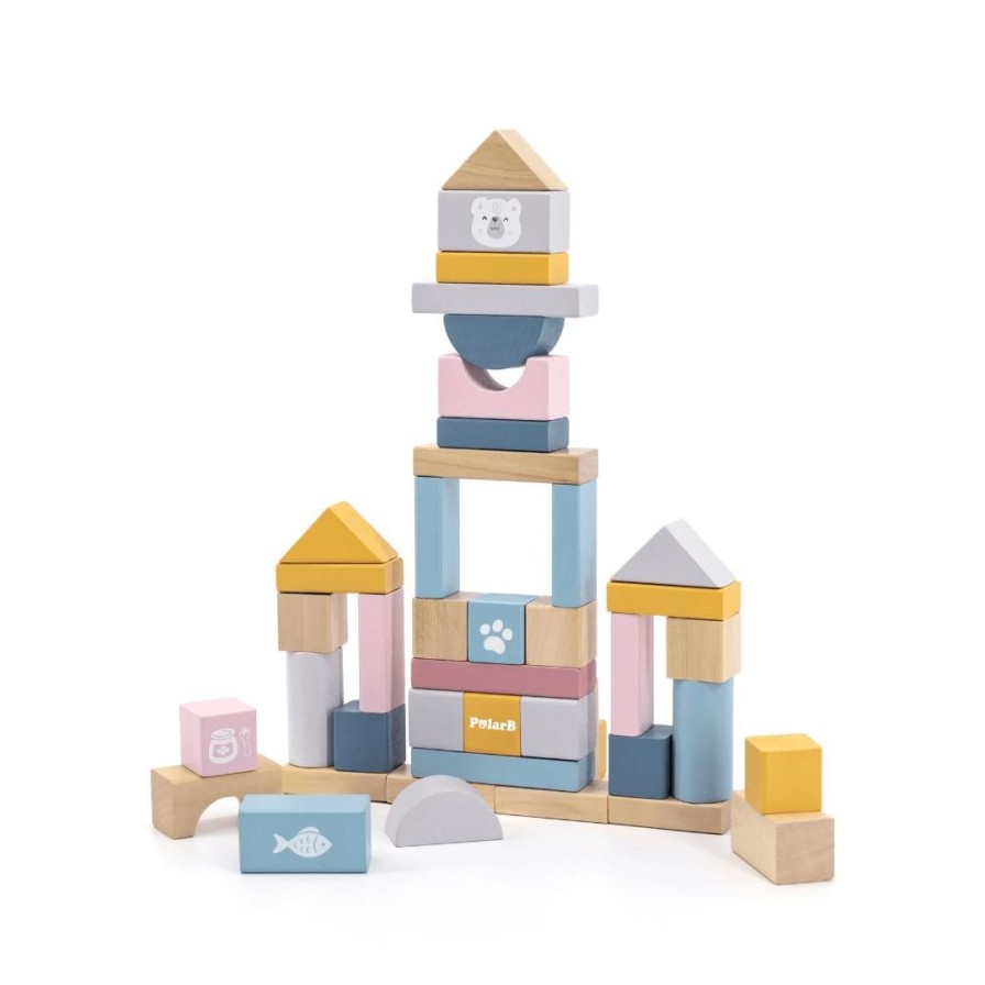 Wooden Toys Viga Building Blocks | Wooden Pastel Blocks-60 Pieces