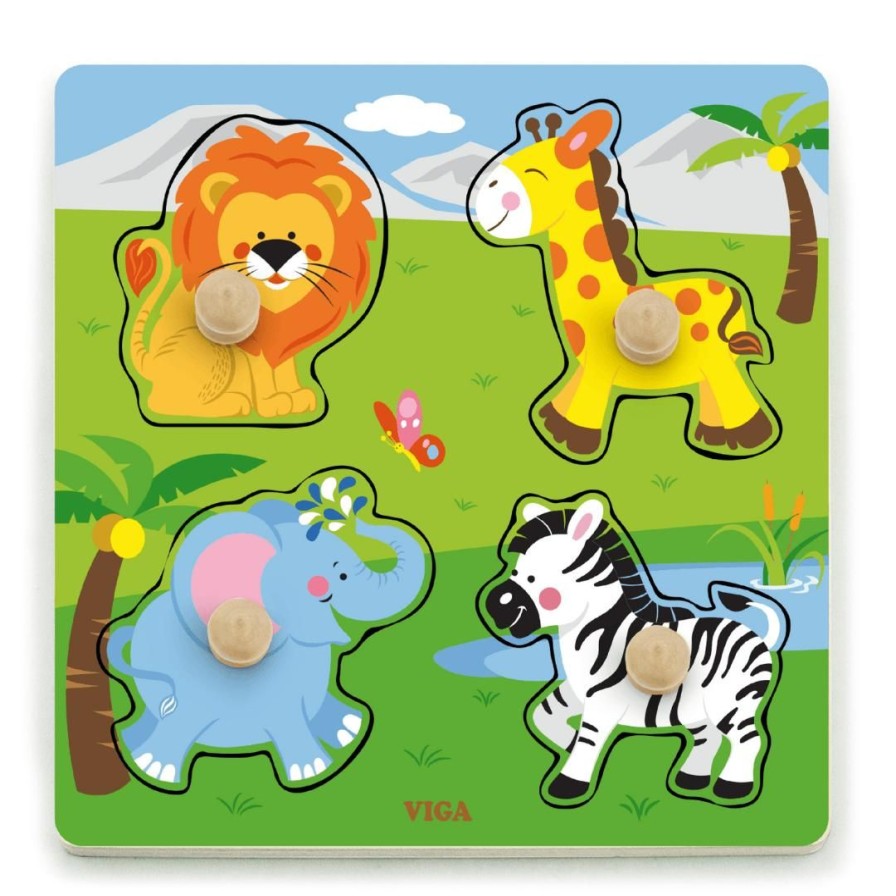 Wooden Toys Viga Baby & Toddler Puzzles | Big Knob Puzzle-Wild Animals