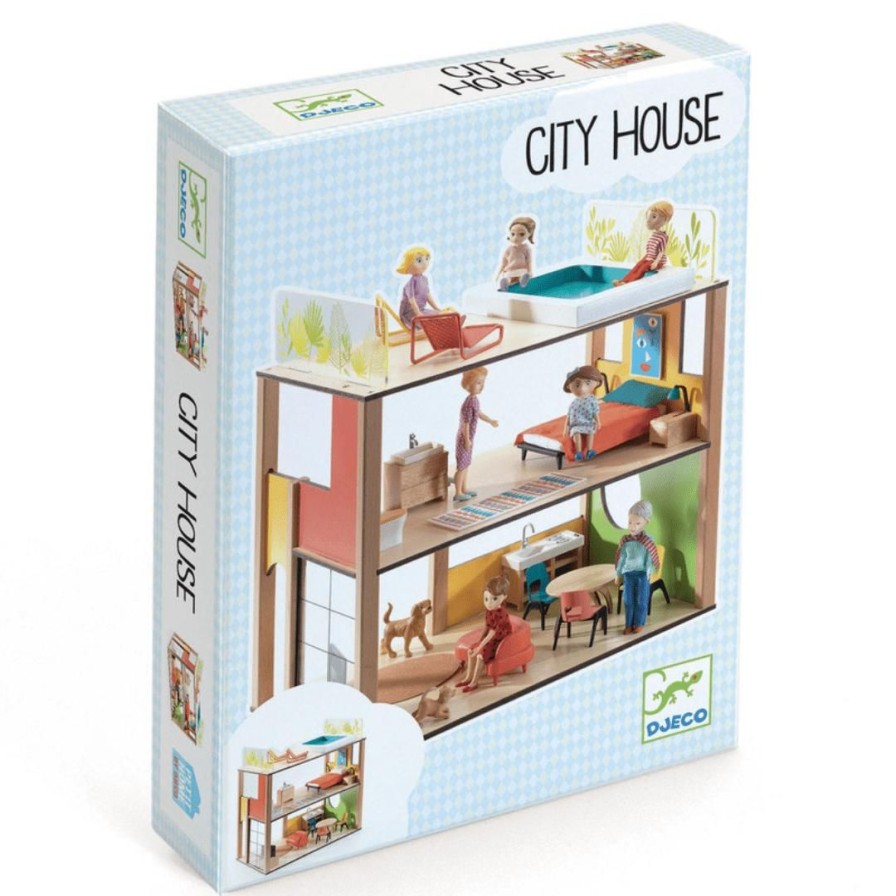 Wooden Toys Djeco Dolls & Dollhouses | City House Doll'S House With Furniture