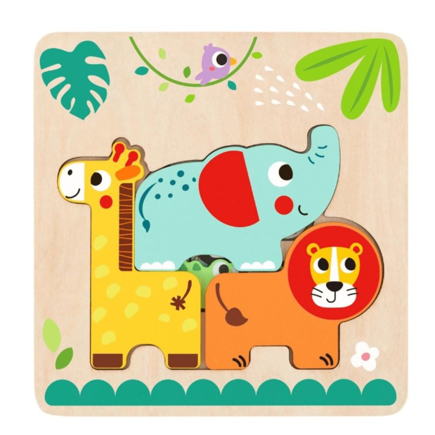 Wooden Toys Tooky Toy Layered Puzzles | Wooden Layered Jungle Animal Puzzle