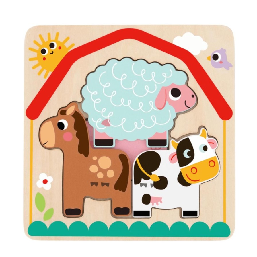 Wooden Toys Tooky Toy Fine Motor Skills | Wooden Layered Farm Animal Puzzle