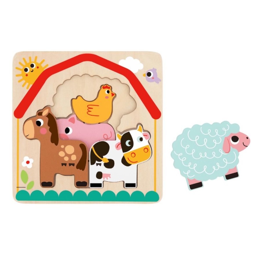 Wooden Toys Tooky Toy Fine Motor Skills | Wooden Layered Farm Animal Puzzle