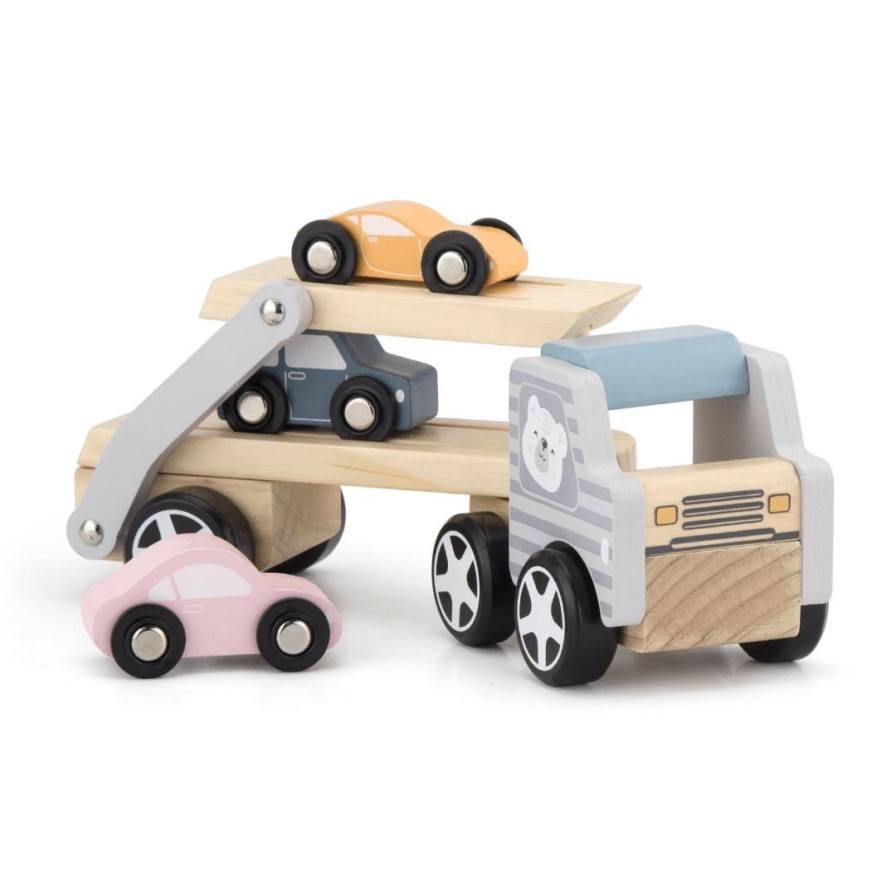 Wooden Toys Viga Gross Motor Skills | Pastel Car Carrier With 3 Cars