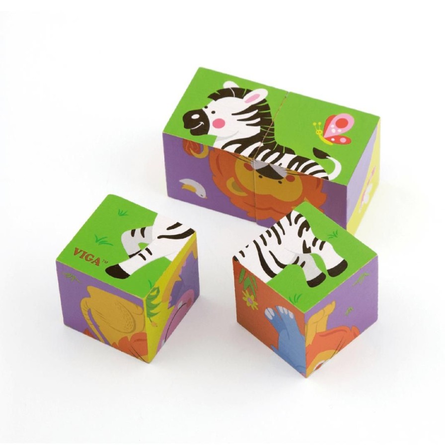 Wooden Toys Viga Baby Toys & Teethers | Cube Puzzle-Wild Animals