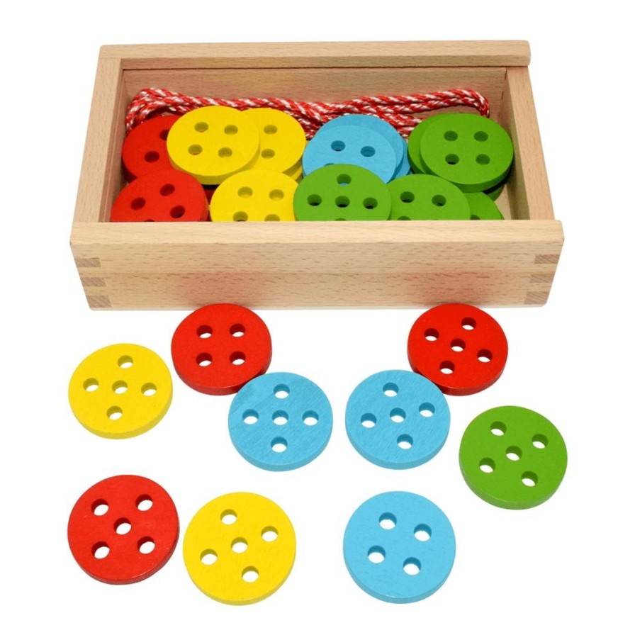 Wooden Toys Fun Factory Fine Motor Skills | Lacing Buttons-40 Piece