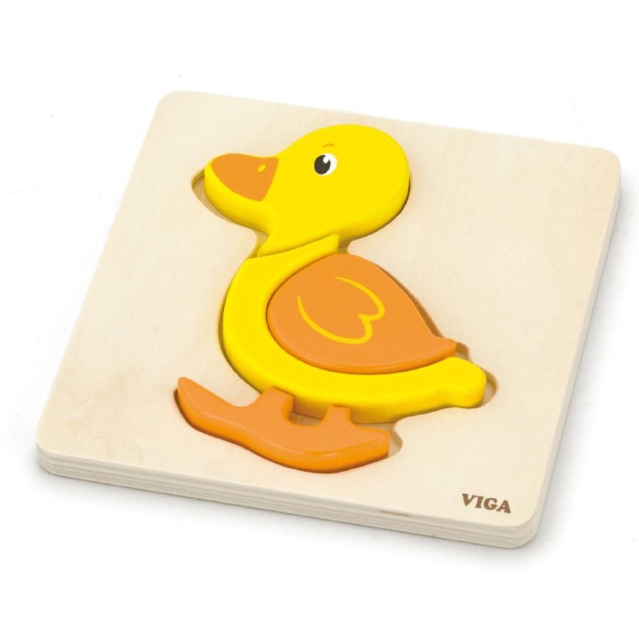 Wooden Toys Viga Fine Motor Skills | Mini Block Puzzle-Duck