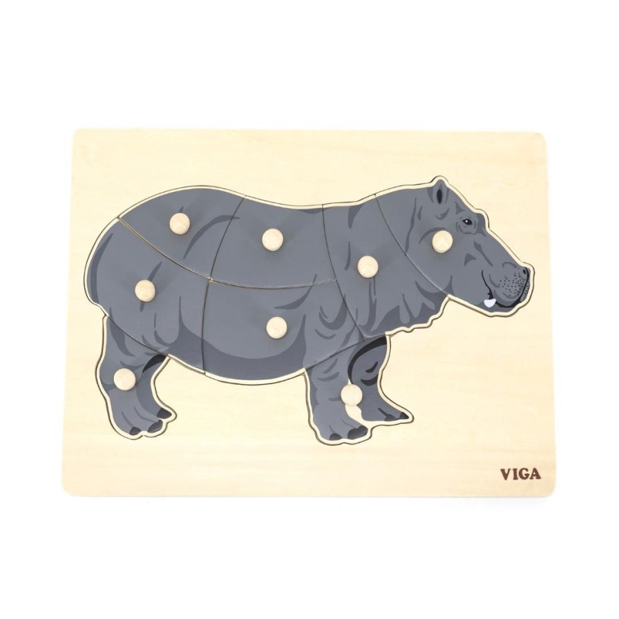 Wooden Toys Viga Fine Motor Skills | Montessori Wooden Puzzle-Hippo