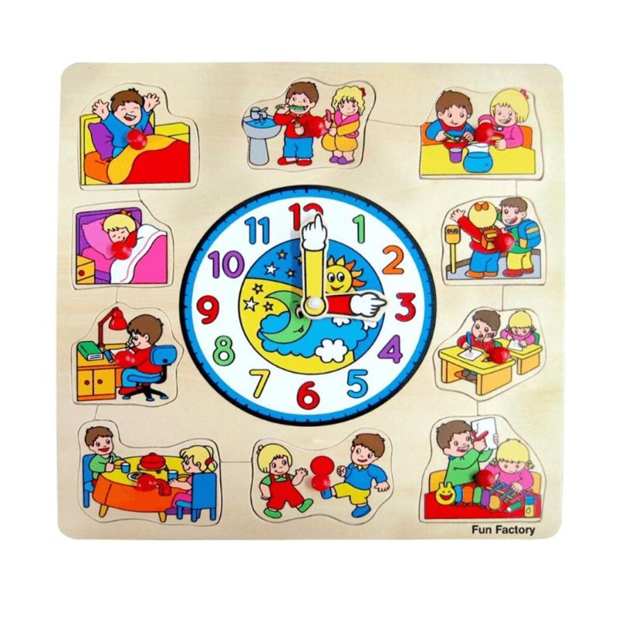 Wooden Toys Fun Factory Jigsaw Puzzles | Square Clock With Children Puzzle