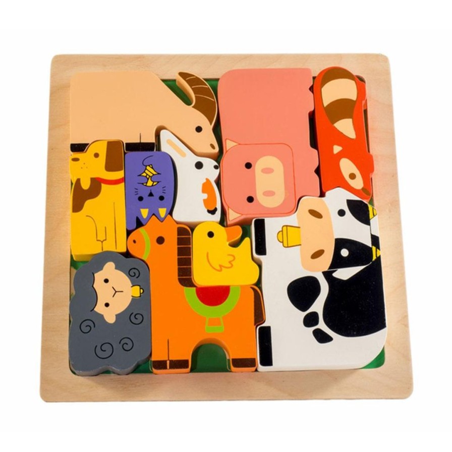 Wooden Toys Kiddie Connect Montessori Toys | On The Farm Chunky Puzzle