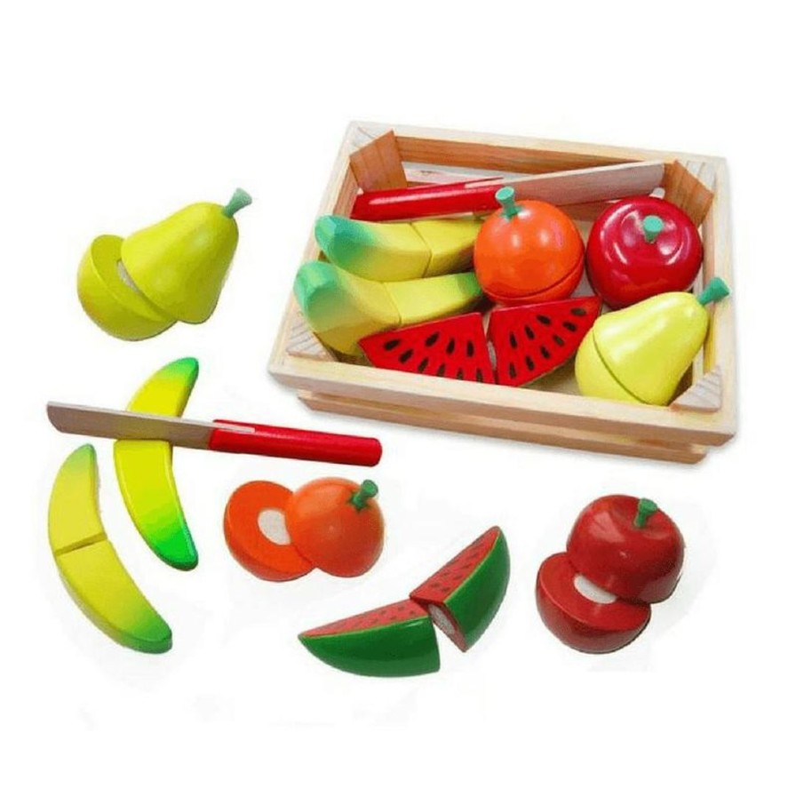 Wooden Toys Fun Factory Baby Toys & Teethers | Cutting Fruit Crate With Knife