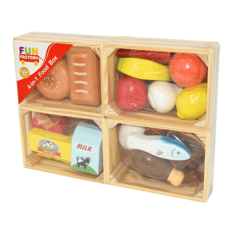 Wooden Toys Fun Factory Kitchen & Food Sets | 4 In 1-Food Crates