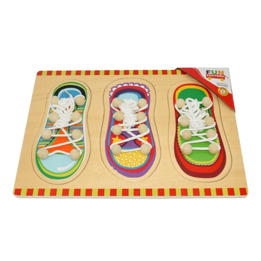 Wooden Toys Fun Factory Baby & Toddler Puzzles | Colourful Shoe Lacing Puzzle