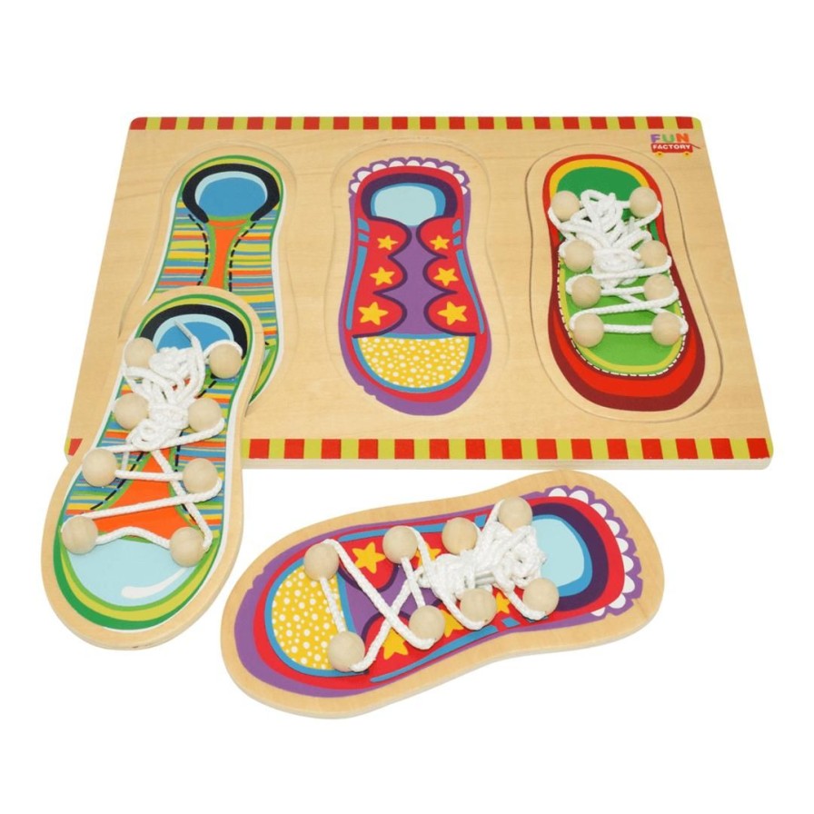 Wooden Toys Fun Factory Baby & Toddler Puzzles | Colourful Shoe Lacing Puzzle