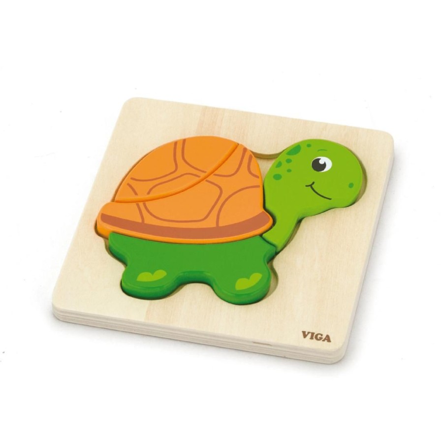 Wooden Toys Viga Fine Motor Skills | Mini Block Puzzle-Turtle