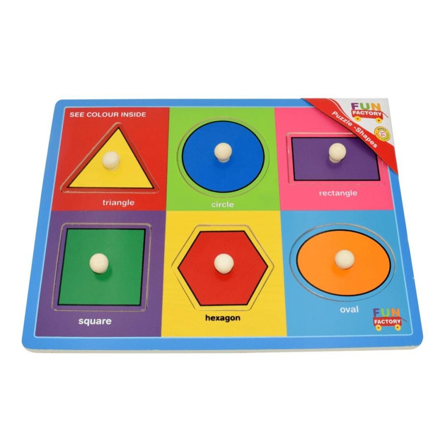 Wooden Toys Fun Factory Shapes & Colours | Wooden Shape Puzzle With Knobs