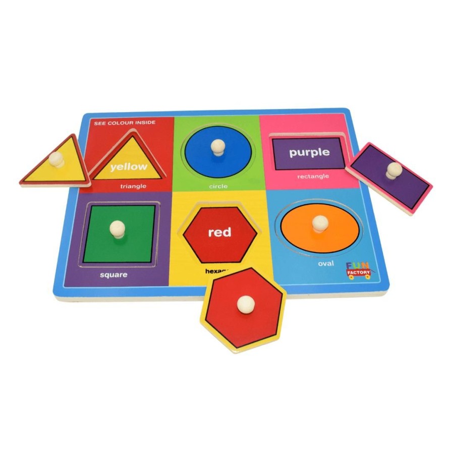 Wooden Toys Fun Factory Shapes & Colours | Wooden Shape Puzzle With Knobs