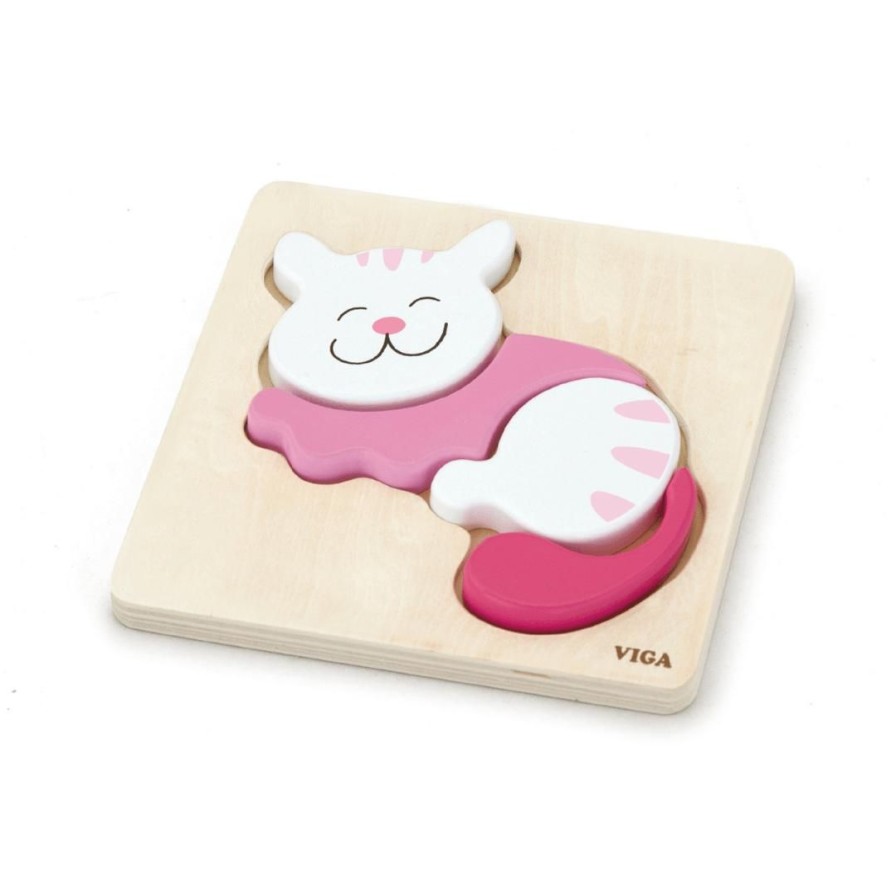 Wooden Toys Viga Numbers & Letters | Mini Block Puzzle-Cat