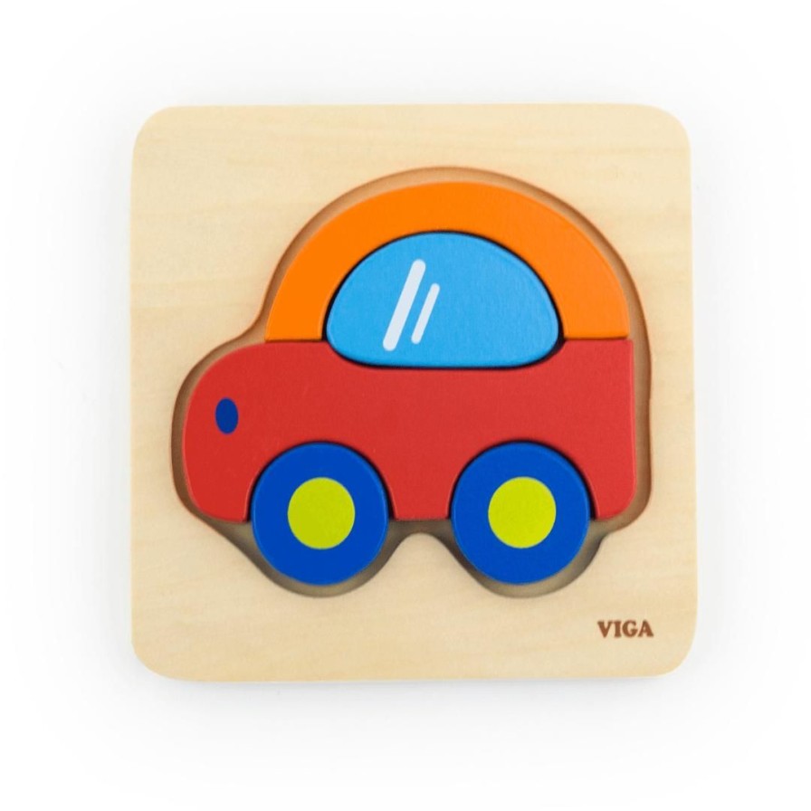 Wooden Toys Viga Montessori Toys | Mini Block Puzzle-Car