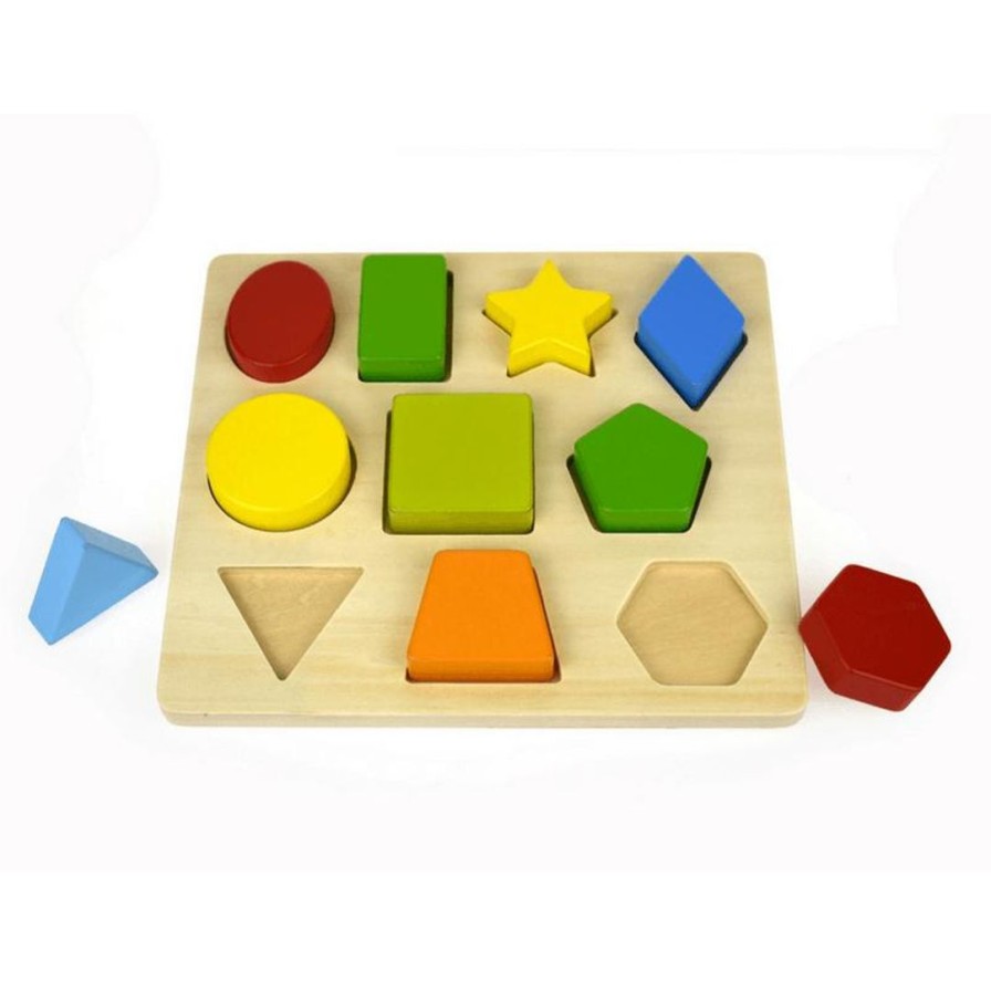 Wooden Toys Kaper Kidz Shapes & Colours | 10 Shape Wooden Chunky Puzzle