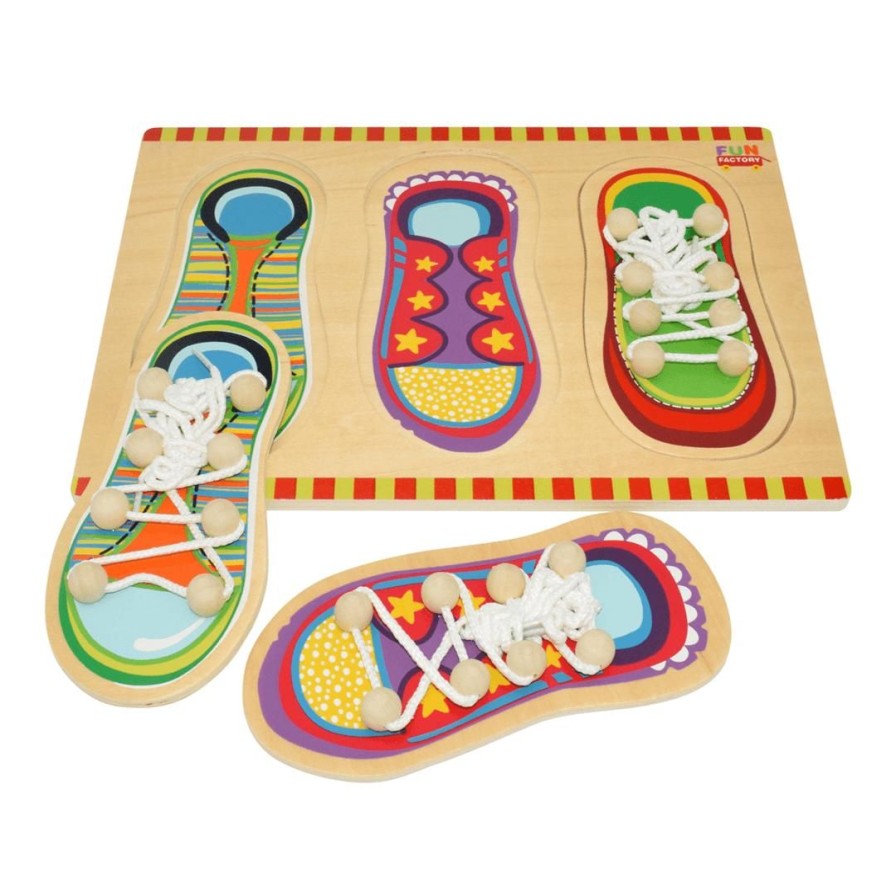 Wooden Toys Fun Factory Fine Motor Skills | Colourful Shoe Lacing Puzzle