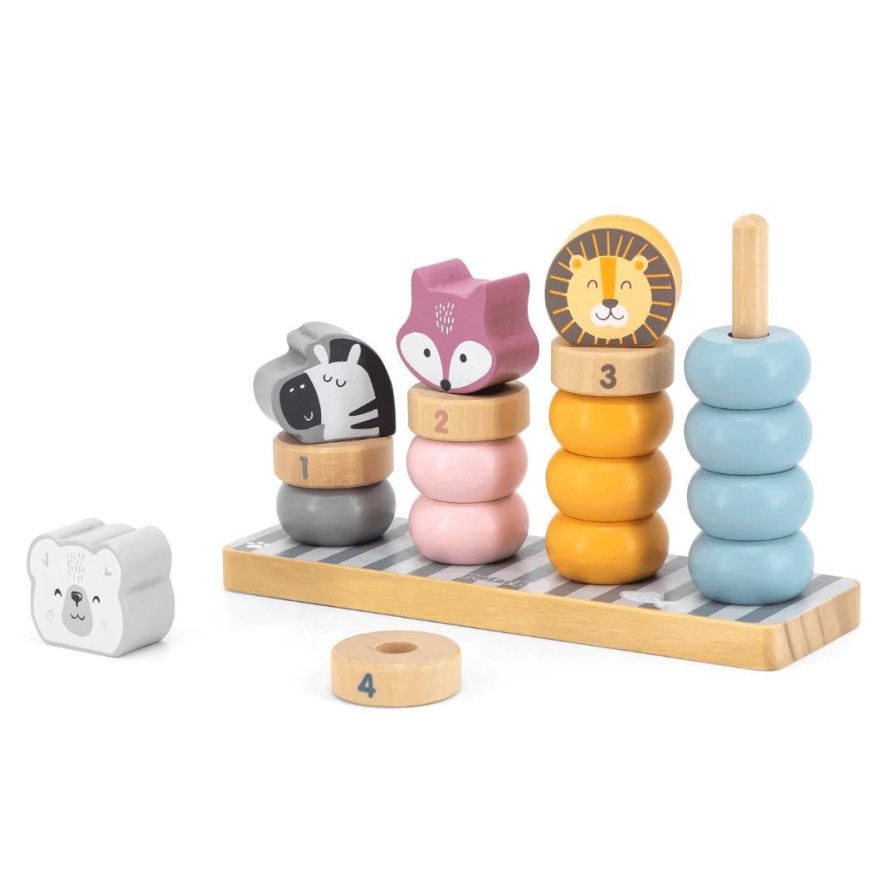 Wooden Toys Viga Fine Motor Skills | Pastel Ring Stacking Toy With Animals