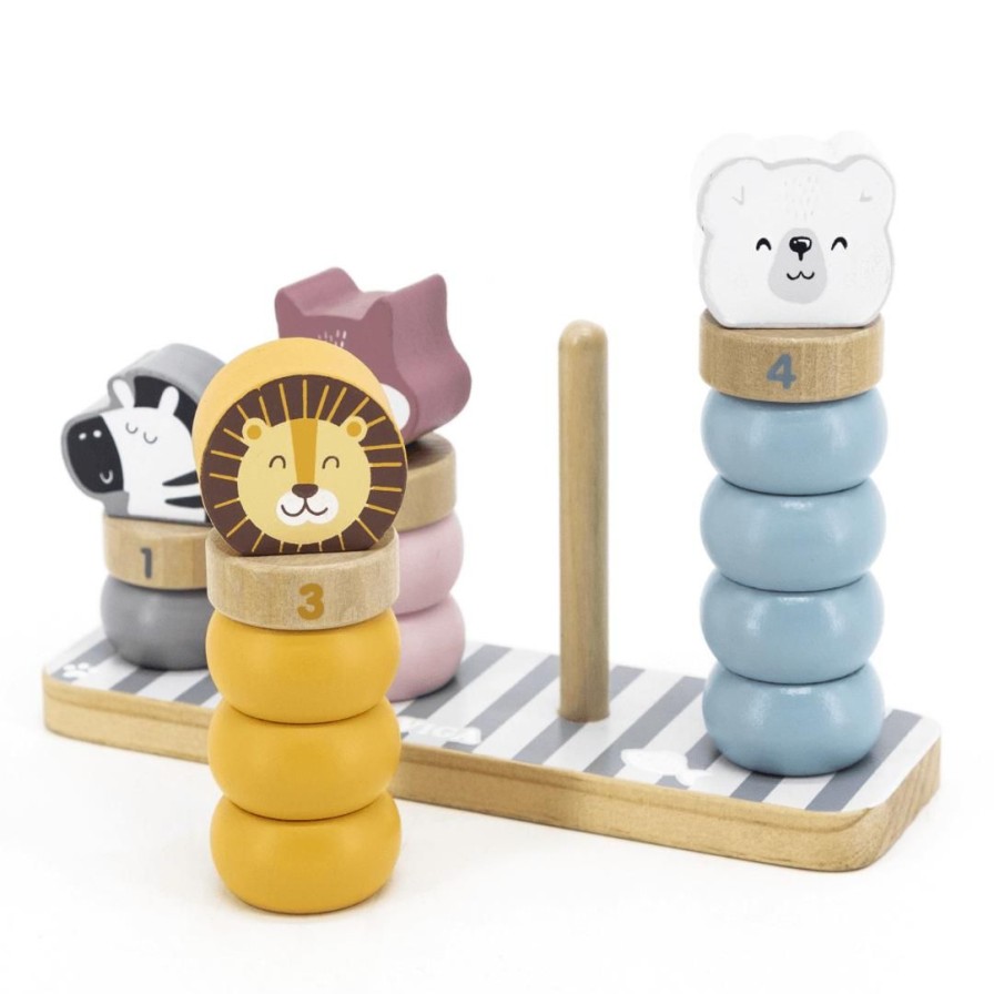 Wooden Toys Viga Fine Motor Skills | Pastel Ring Stacking Toy With Animals