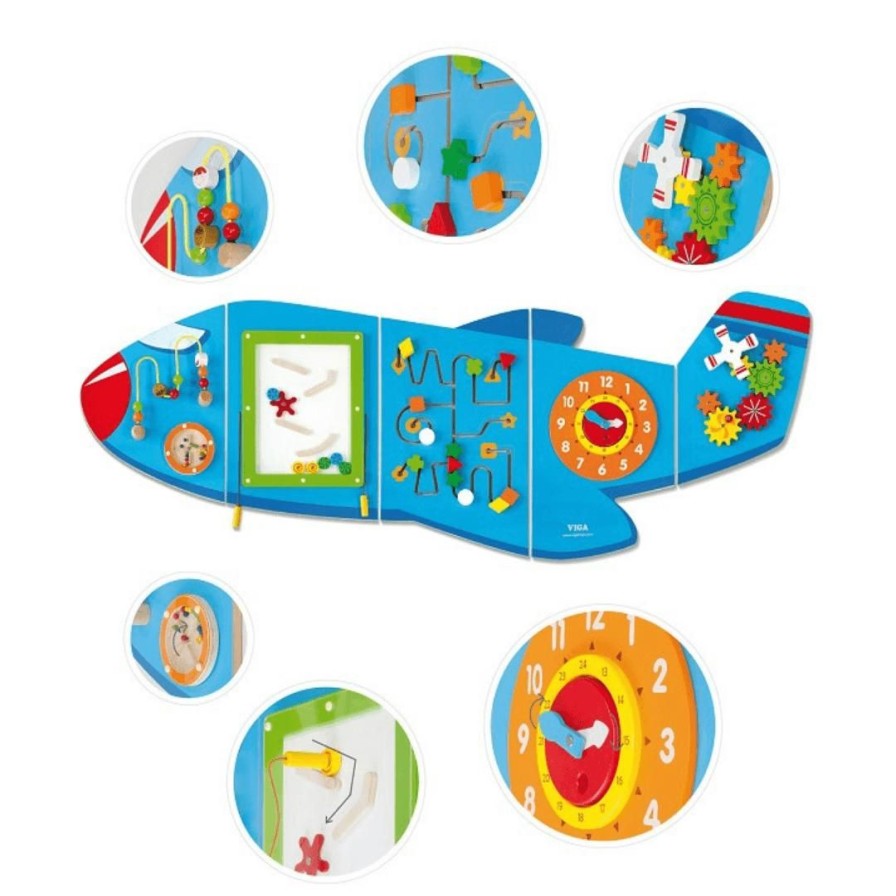 Wooden Toys Viga Activity Cubes | Air Plane Wall Activity Centre