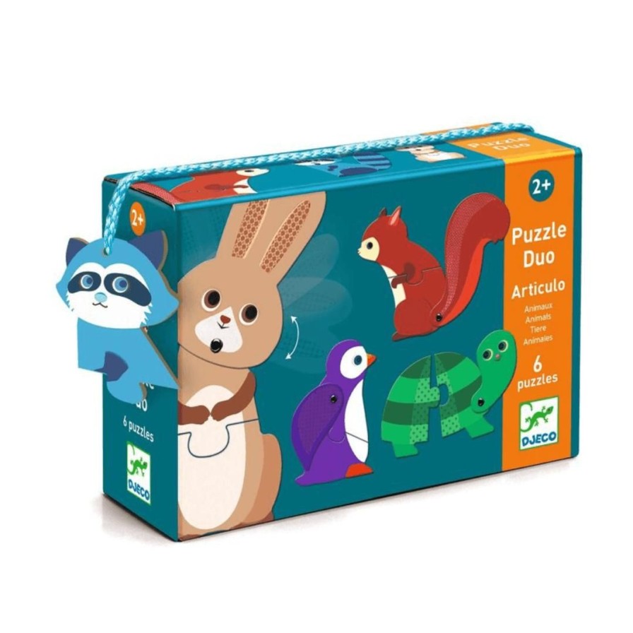 Wooden Toys Djeco Jigsaw Puzzles | Duo Animal Puzzles With Moving Part-Set Of 6