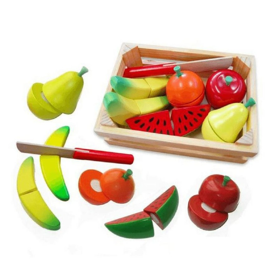 Wooden Toys Fun Factory Kitchen & Food Sets | Cutting Fruit Crate With Knife