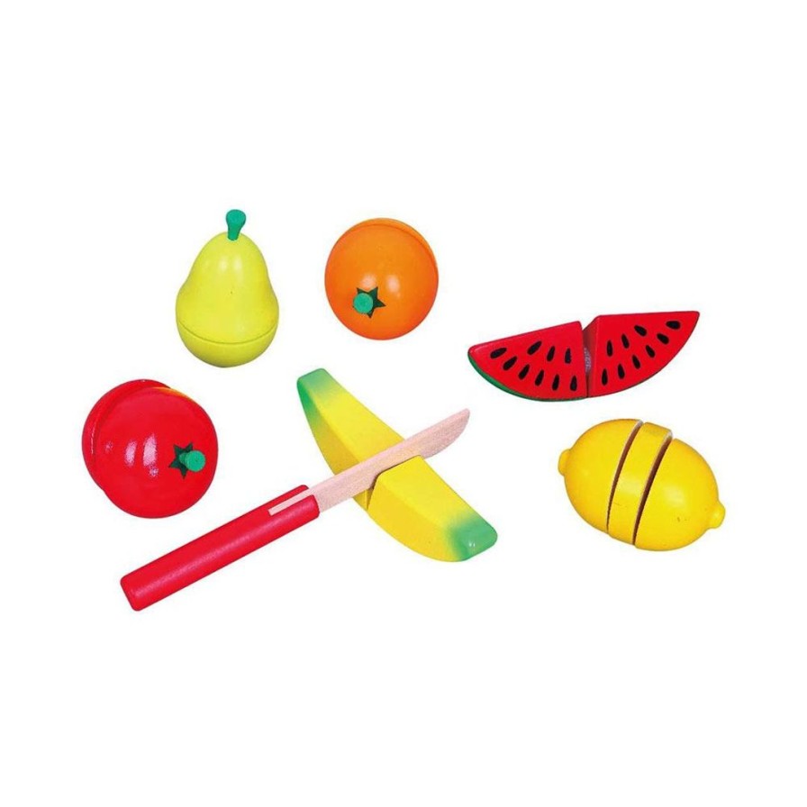 Wooden Toys Fun Factory Kitchen & Food Sets | Cutting Fruit Crate With Knife