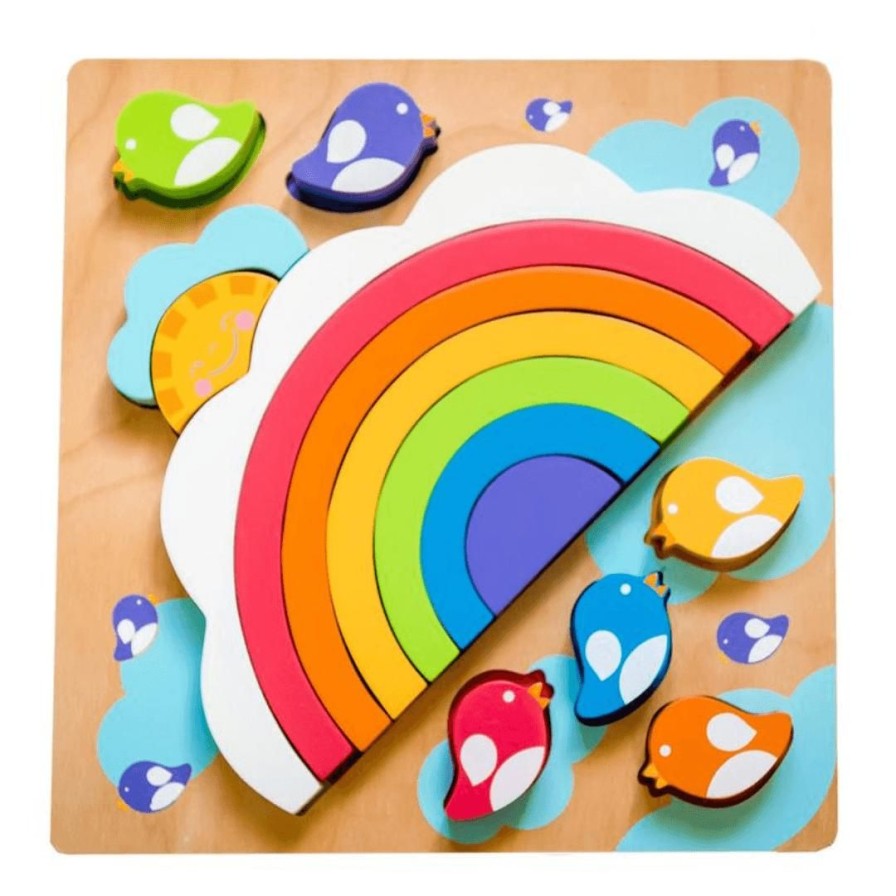 Wooden Toys Kiddie Connect Shapes & Colours | Rainbow & Sun Bird Puzzle