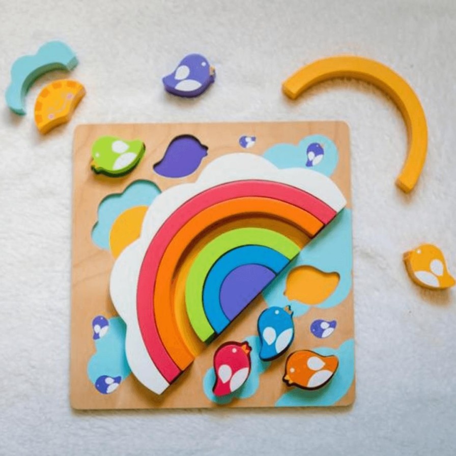 Wooden Toys Kiddie Connect Shapes & Colours | Rainbow & Sun Bird Puzzle