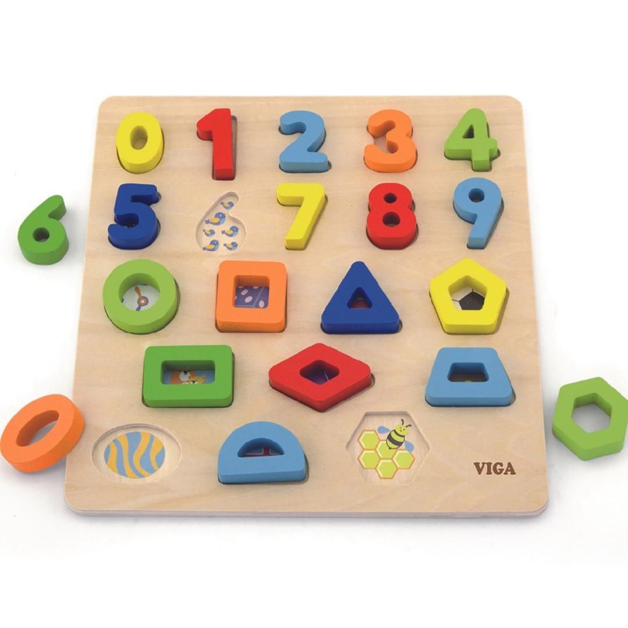 Wooden Toys Viga Jigsaw Puzzles | Number & Shape Block Puzzle